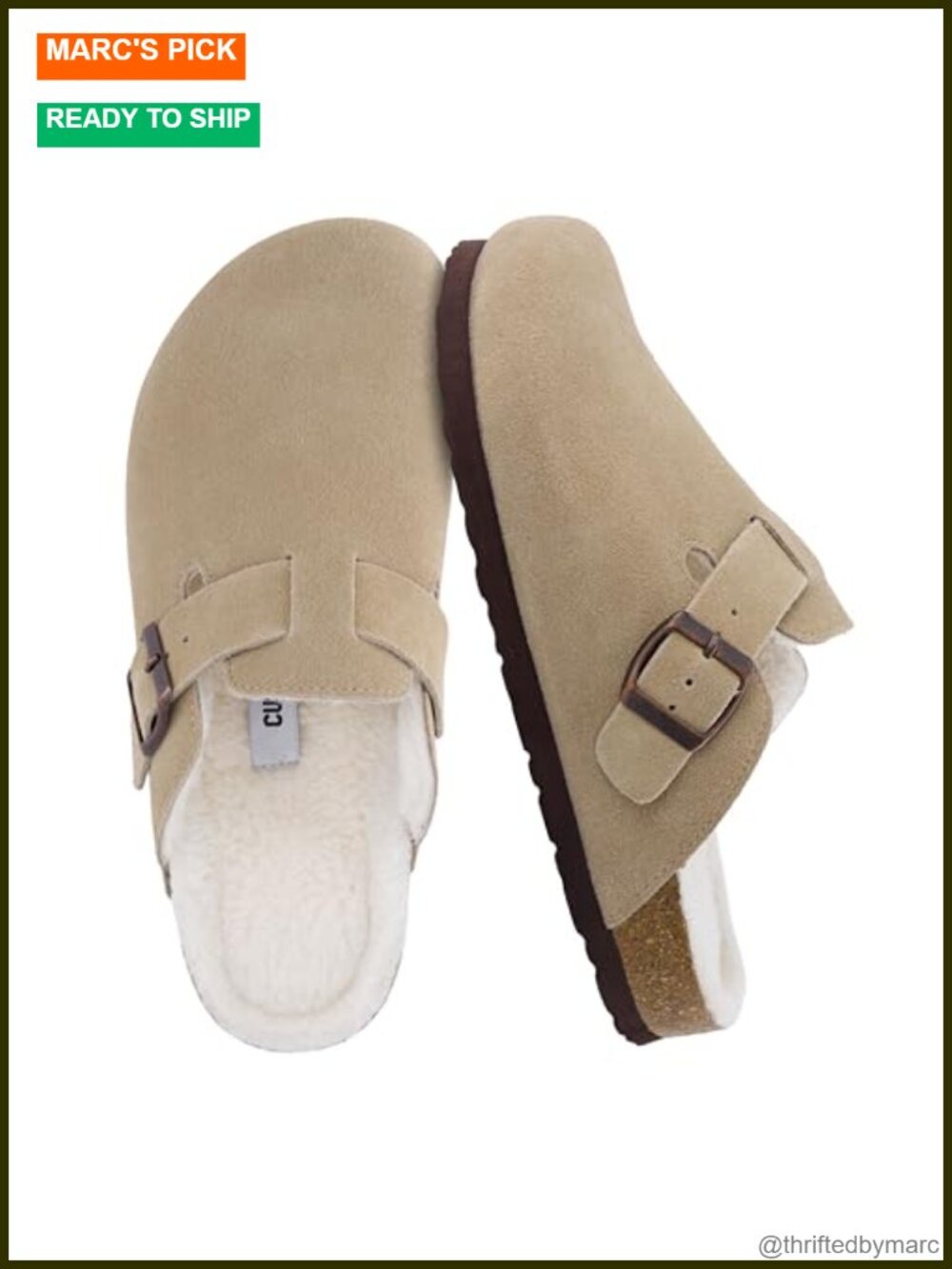 Cork Footbed Clog with Genuine Leather Upper Faux Fur Lining Slip-On Mule